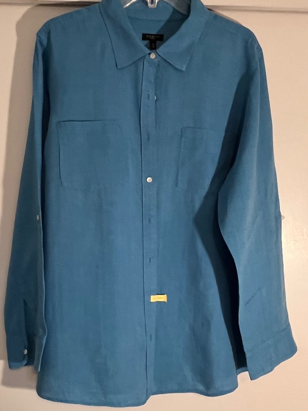 Talbots Woman Turquoise Blue Button Down Shirt 2X Roll Tab Coastal Casual